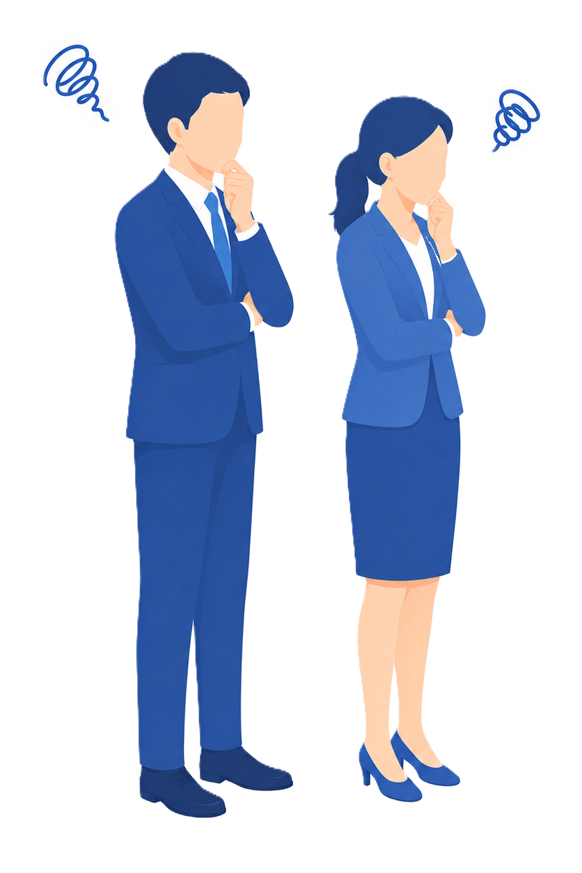 悩んでいる男女の会社員のイラスト