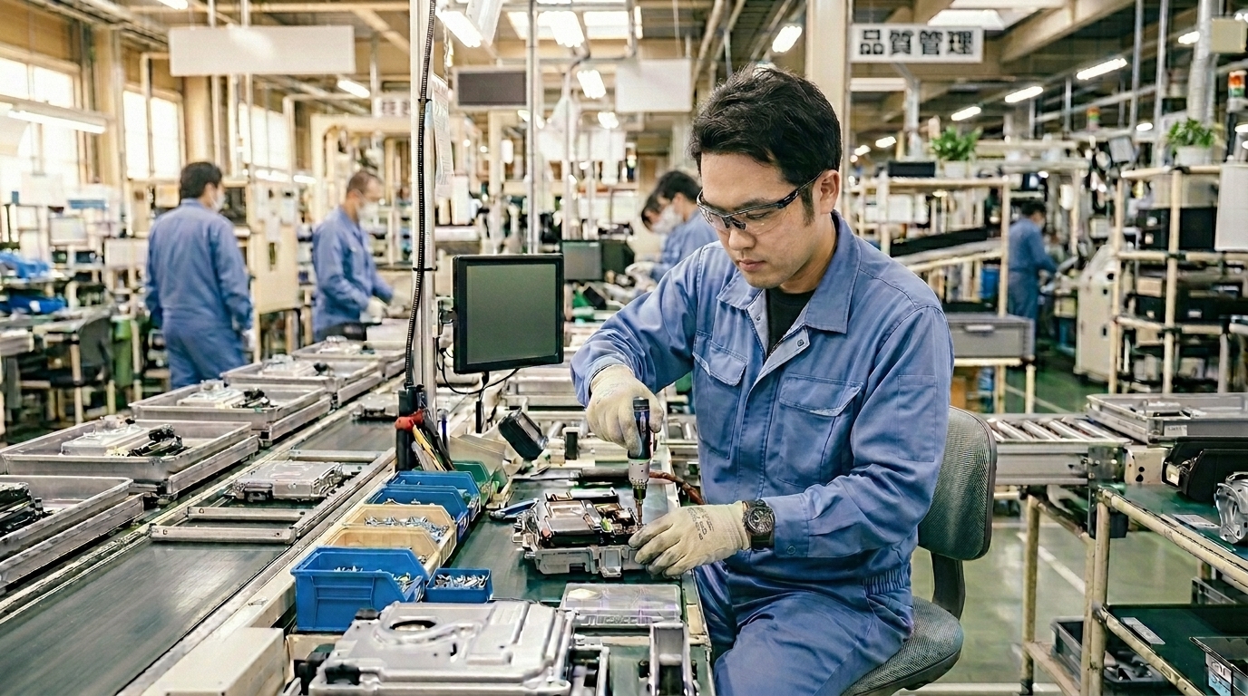 製造ラインで作業する派遣スタッフ